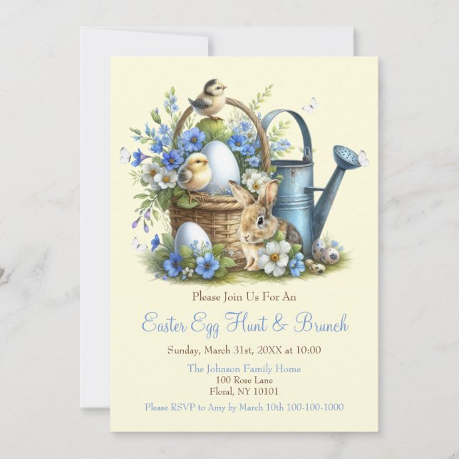 Invitation Chasse aux œufs de Pâques à l'aquarelle et brunch (Devant)