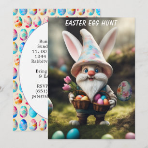 Invitation Chasse aux œufs de Pâques avec Gnome Lapin et pani
