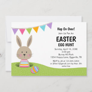 Invitation Chasse aux œufs de Pâques avec Lapin avec panier d