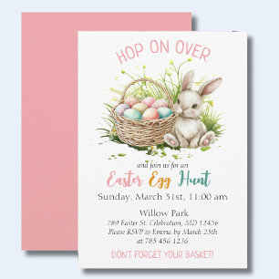 Invitation Chasse aux œufs de Pâques avec un lapin aquarelle 