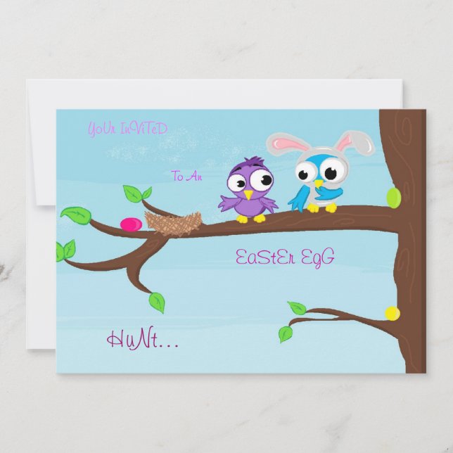 Invitation Chasse aux oeufs de Pâques Bird-Bunny (Devant)