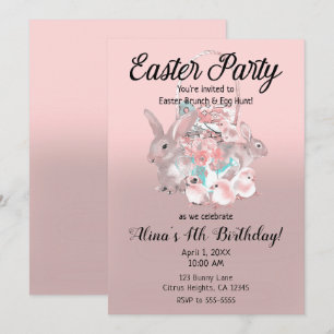 Invitation Chasse aux oeufs de Pâques Brown rose Fête d'anniv