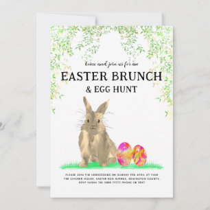 Invitation Chasse aux œufs de Pâques Brunch Lapin mignon Aqua
