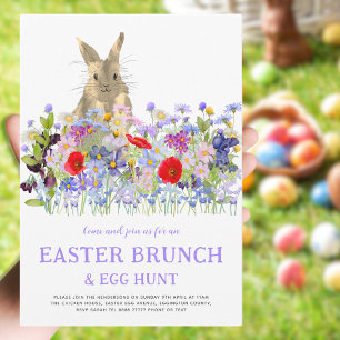 Invitation Chasse aux œufs de Pâques Brunch printanier Lapin 