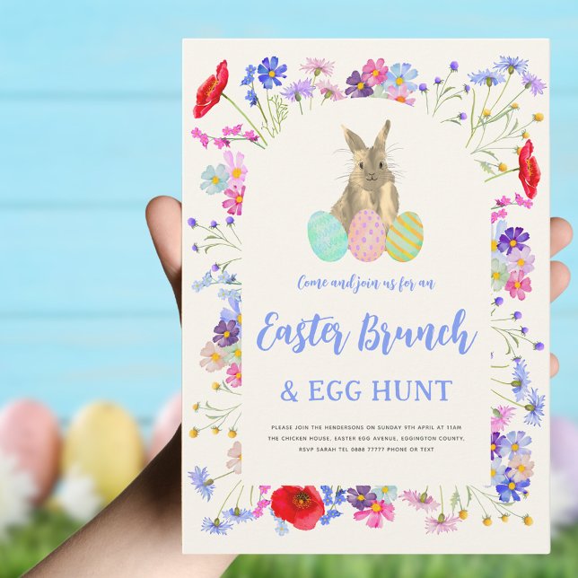 Invitation Chasse aux œufs de Pâques Brunch printanier Lapin  (Easter brunch and egg hunt boho bunny invitation)