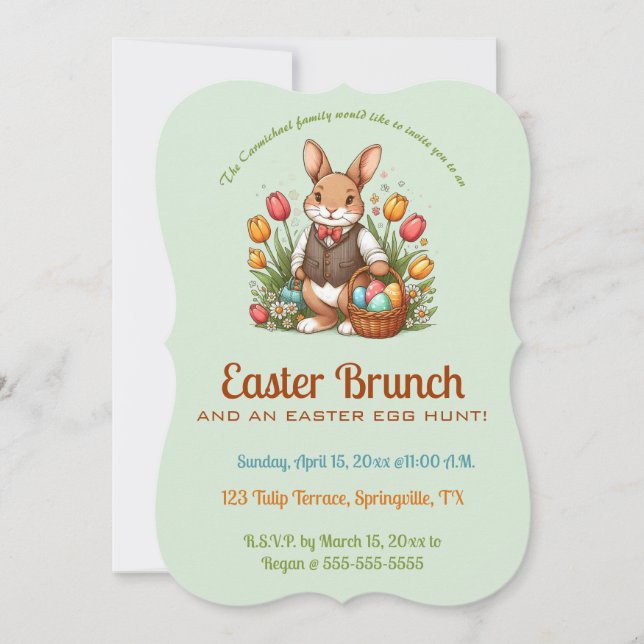 Invitation Chasse aux œufs de Pâques brunchable Lapin et Tuli (Devant)