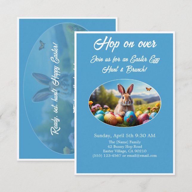 Invitation Chasse aux œufs de Pâques Brunche Lapin de Pâques  (Devant / Derrière)