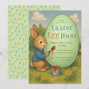 Invitation Chasse aux oeufs de Pâques Cute Lapin Peintures Oe