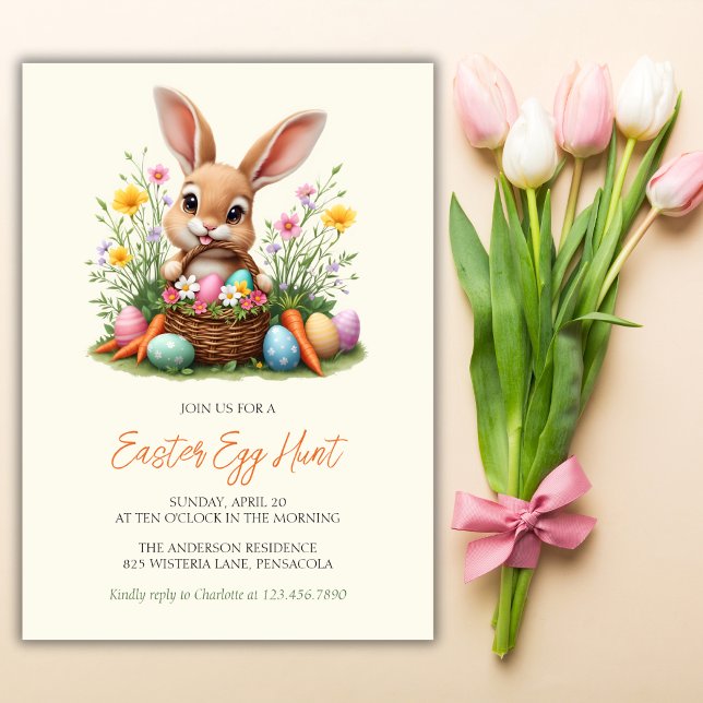 Invitation Chasse aux oeufs de Pâques de lapin mignon moderne (Modern Cute Bunny Rabbit Easter Egg Hunt Invitation)