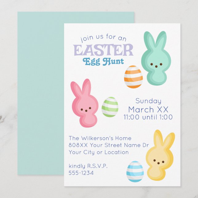 Invitation Chasse aux oeufs de Pâques de Marshmallow (Devant / Derrière)