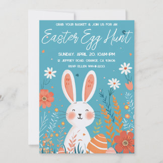Invitation Chasse aux oeufs de Pâques élégant lapin mignon