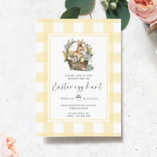 Invitation Chasse aux oeufs de Pâques En vichy lapin jaune