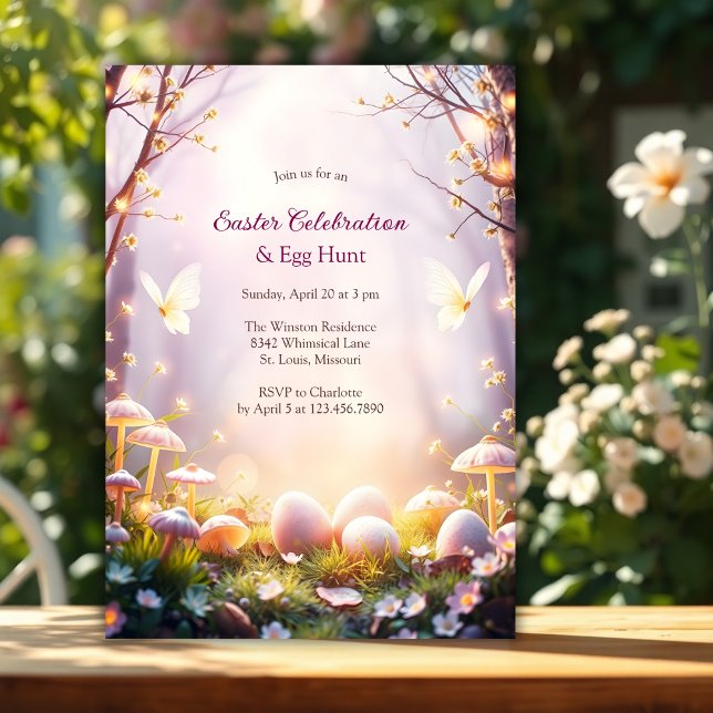 Invitation Chasse aux oeufs de Pâques Enchantée Whimsical Kid (Whimsical Enchanted Forest  Spring Party Easter Celebration & Egg Hunt Invitation)