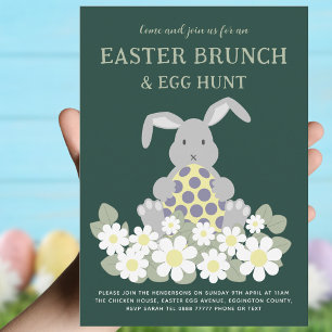 Invitation Chasse aux oeufs de Pâques et Brunch Cute Bunny Fl