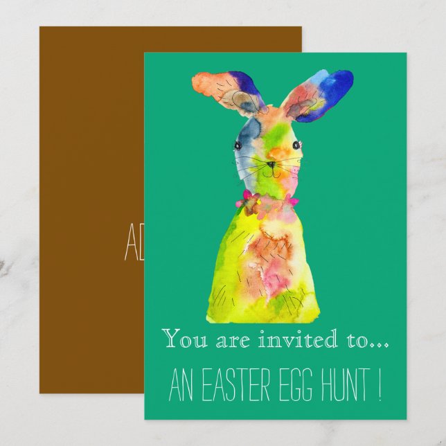 Invitation Chasse aux œufs de Pâques fête de Pâques lapin (Devant / Derrière)