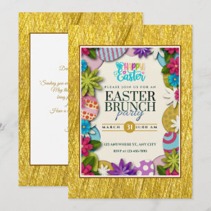 Invitation Chasse aux œufs de Pâques florale colorée en papie