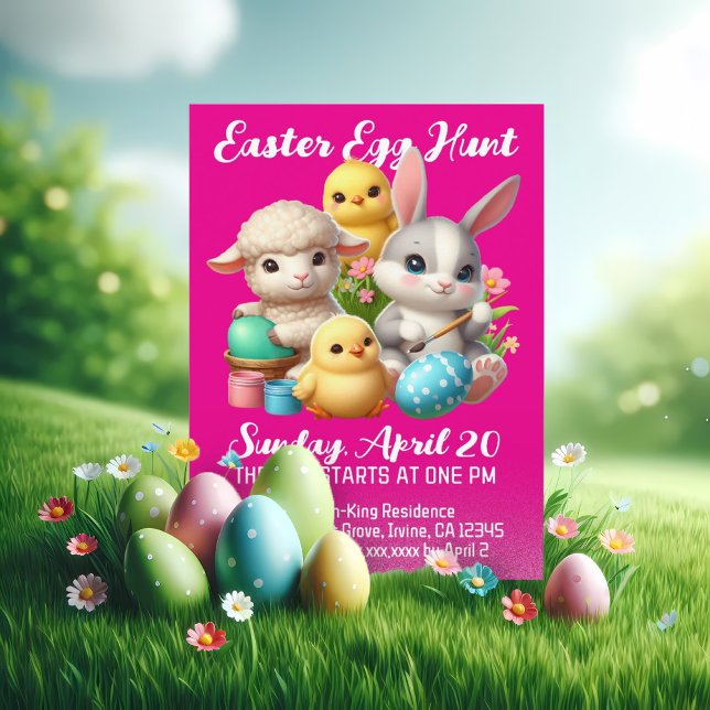 Invitation Chasse aux oeufs de Pâques Hoppy Joli Lapin Poussi (Hoppy Easter Egg Hunt Invitation Cover Photo)