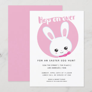 Invitation Chasse Aux Oeufs De Pâques Jolie Lapin Blanc Rose