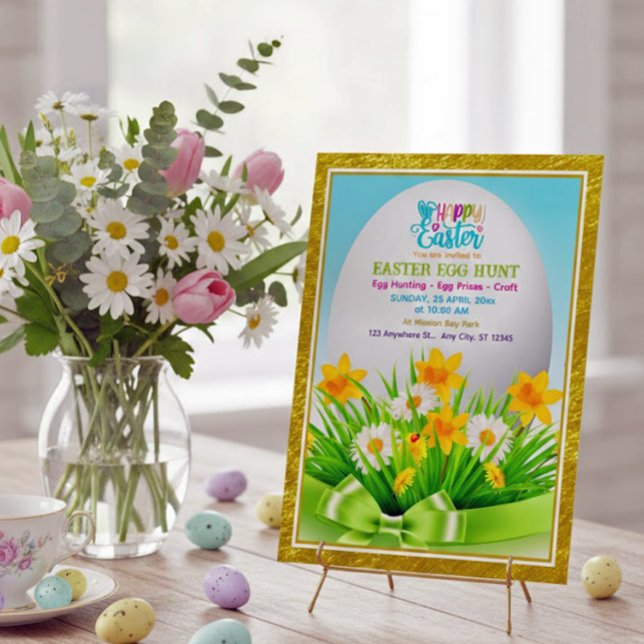 Invitation Chasse aux œufs de Pâques joyeuse | Fête florale d (Créateur téléchargé)
