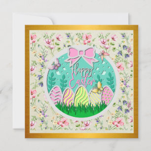 Invitation Chasse aux œufs de Pâques mignonne et papillons co