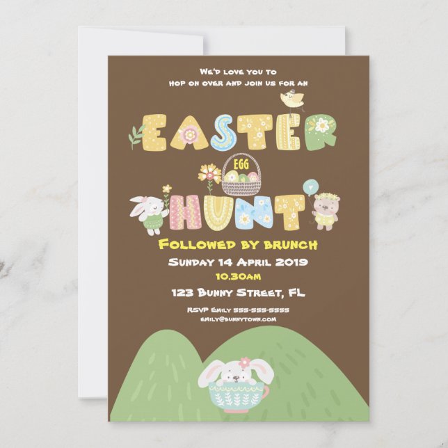 Invitation Chasse aux oeufs de Pâques Typographie de printemp (Devant)