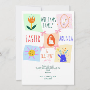 Invitation Chasse aux oeufs de Pâques Wavy Checkerboard Bunny