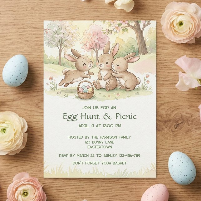 Invitation Chasse aux œufs du lapin de Pâques mignonne & fête (Créateur téléchargé)