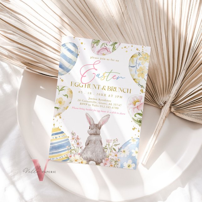 Invitation Chasse aux oeufs et brunch Inv Gold Rose Bleu Jaun (Créateur téléchargé)