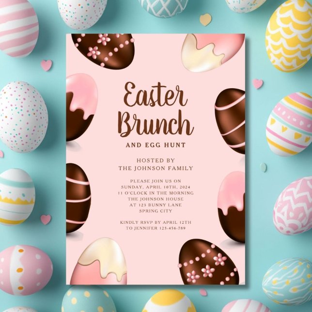 Invitation Chasse aux œufs mignonne et brunch de Pâques (Cute Egg Hunt And Easter Brunch Invitation)