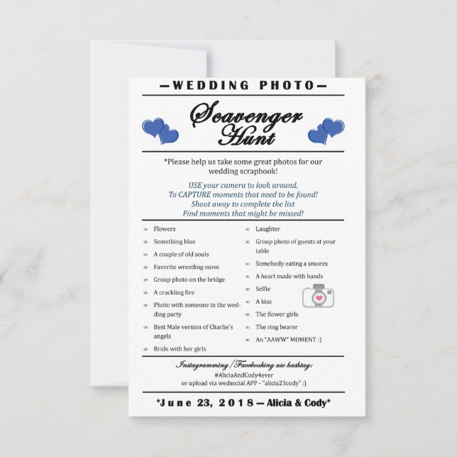 Invitation Chasse aux photos de mariage (Devant)