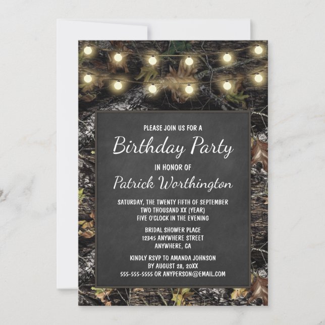 Invitation Chasse Camo Chalkboard Anniversaire Fête Invitatio (Devant)