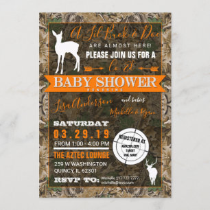 Invitation Chasse Camo Co-Ed Baby shower Buck and Doe