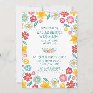 Invitation Chasse de Pâques au brunch avec motif floral color