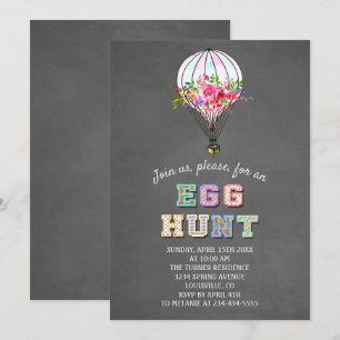Invitation CHASSE OEUF de Pâques Floral Hot Air Balloon