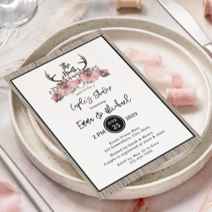 Invitation Chasse Rustique Floral en bois d'écorce est au-des