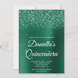 Invitation Chasseur de la Glittery Green Foil Quinceañera