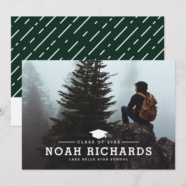 Invitation Chasseur de typographie classique vert Photo de gr (Devant / Derrière)