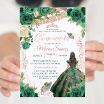 Invitation Chasseur d'or rose Vert Floral Mexicain Quinceañer<br><div class="desc">Rose Gold Hunter Green Floral mexicain Quinceañera Invitation</div>