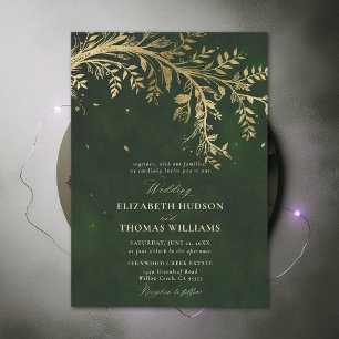 Invitation Chasseur Mariage vert Enchanted Forest Gold Branch