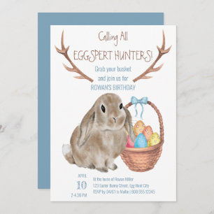 Invitation Chasseurs Eggspert Lapin de Pâques et Oeufs Annive