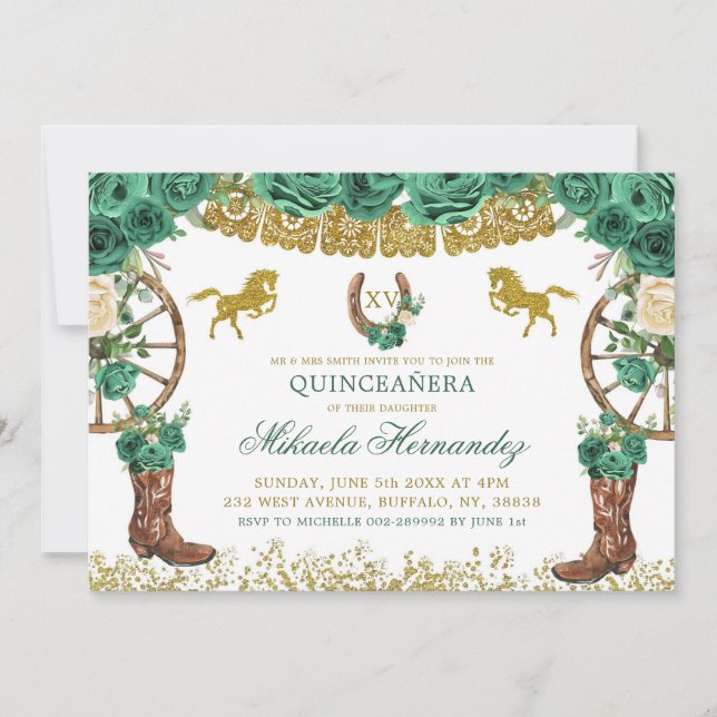 Invitation Chasseuse verte occidentale Charra Mis Quince Pays (Devant)