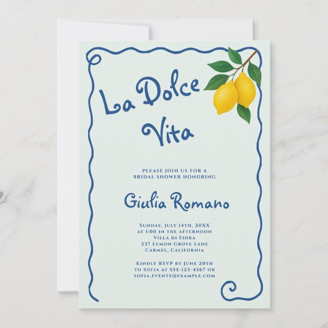 Invitation Châssis citron bleu Whimy La Dolce Vita Fête des m (Devant)