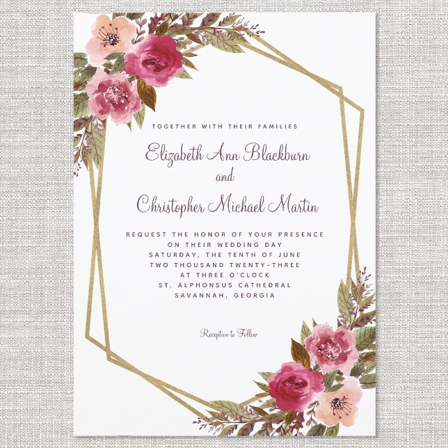 Invitation Châssis Mariage violet or  d'aquarelle Floral (Créateur téléchargé)