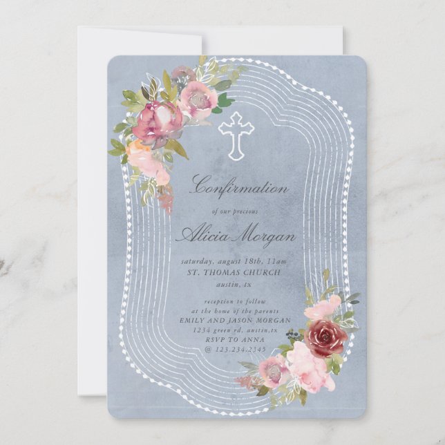 Invitation Châssis rustique Bourgogne rose rose Confirmation  (Devant)