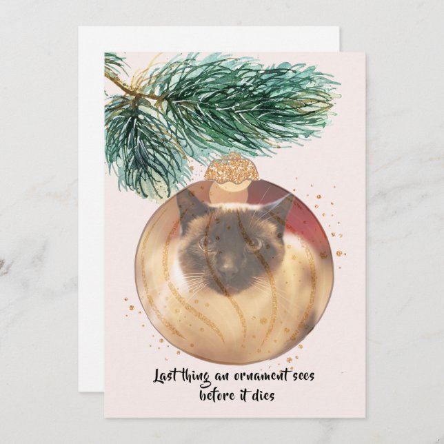 Invitation Chat amusant Noël Dernière chose Bauble Sees Card (Devant / Derrière)