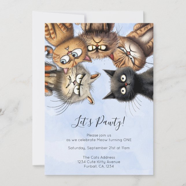 Invitation Chat Anniversaire Pawty Cute Personnalisé (Devant)