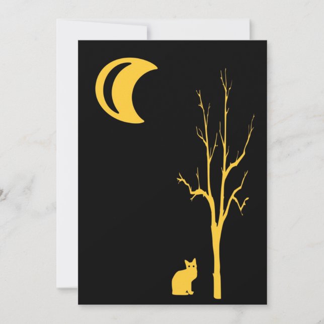 Invitation Chat, arbre et lune Halloween (Devant)