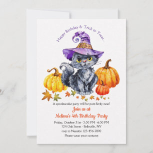 Invitation Chat au chapeau avec citrouilles