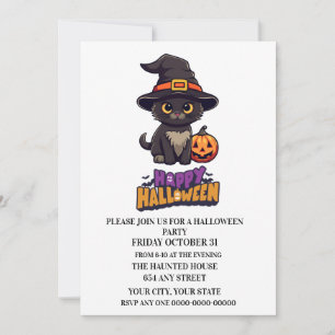 Invitation Chat aux sorcières d'Halloween mignonne avec Citro