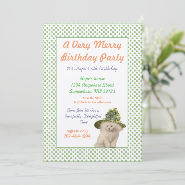 Invitation Chat avec Casquette Vintage vert fête d'anniversai (Debout devant)